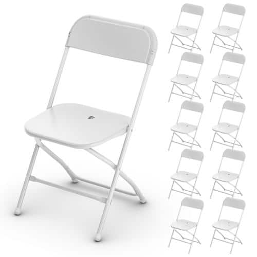 Winado - Portable Plastic Folding Chair, 10PCS Commercial Seat with Steel Frame for Indoor Outdoor Wedding Party Picnic Dining - White