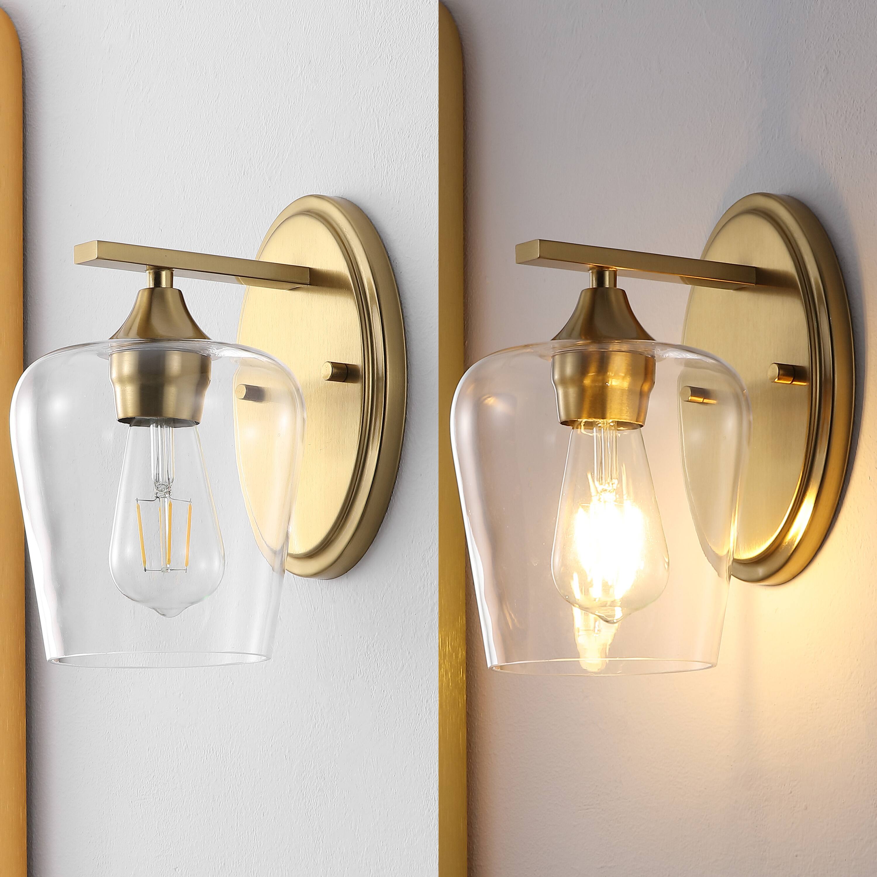 Alt View 4. Jonathan Y - Jayne 6" 1-Light Iron/Glass Cottage Rustic LED Vanity Light, Brass Gold - Brass Gold.