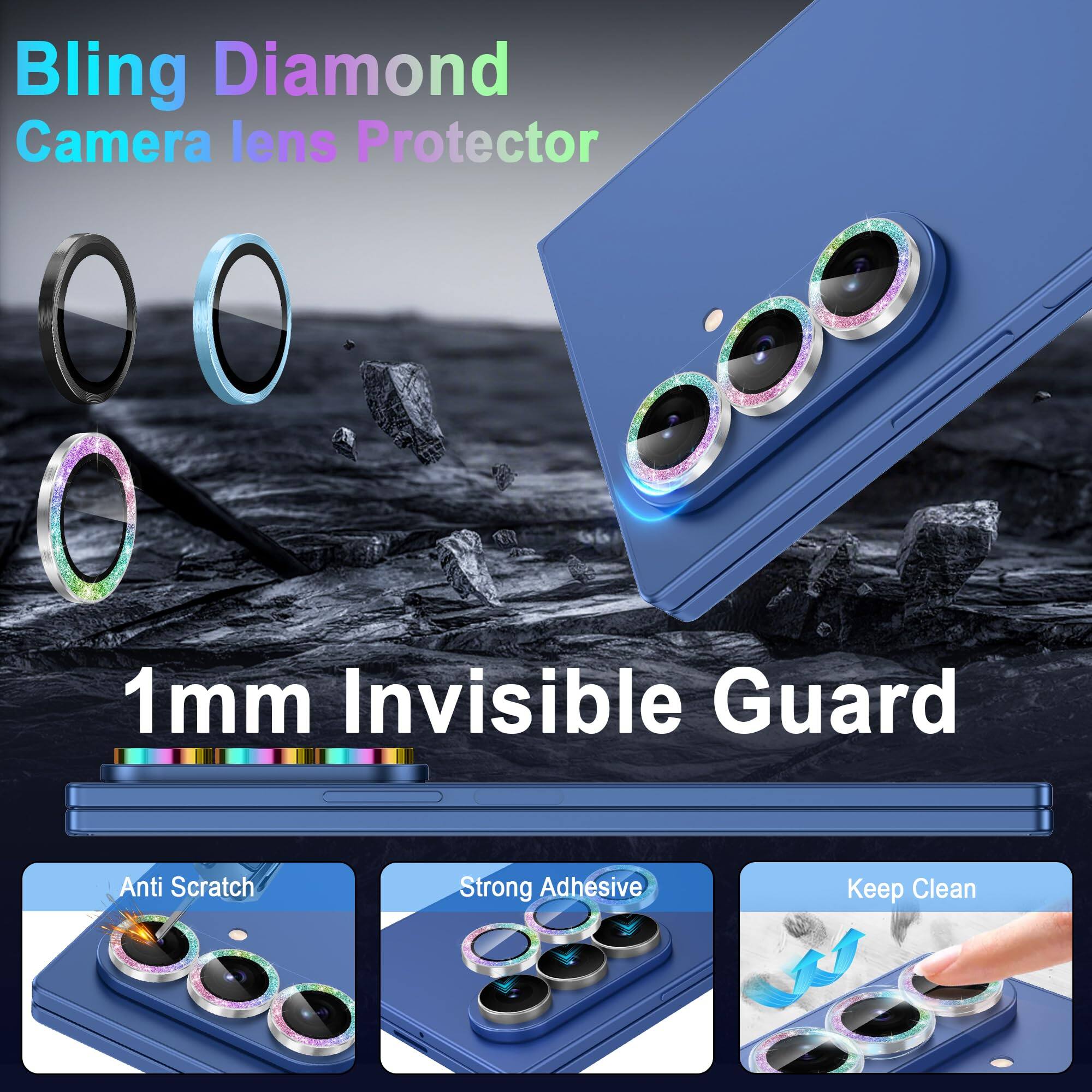 Bling Diamond Camera lens Protector 1mm Invisible Guard Anti Scratch Strong Adhesive Keep Clean