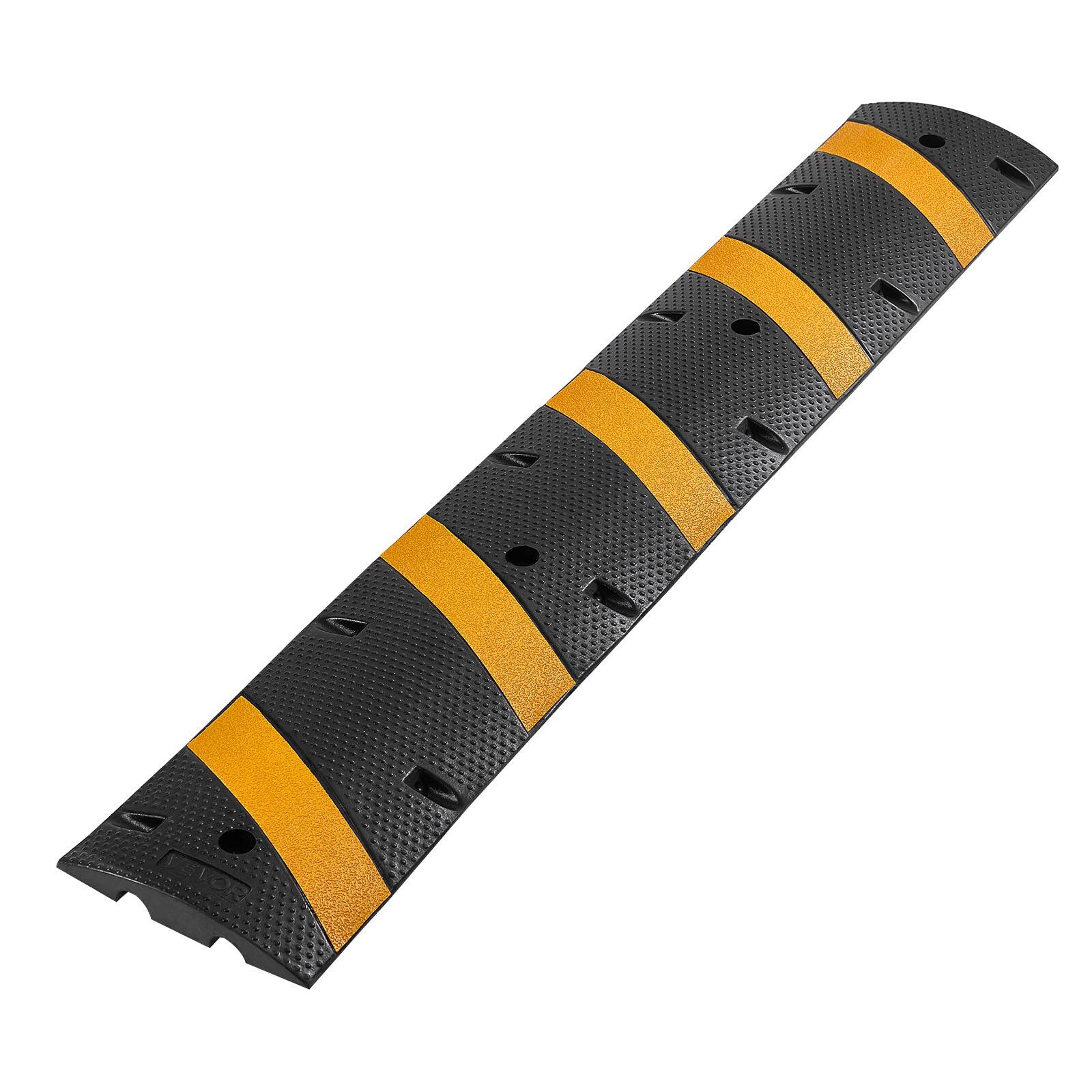 Alt View 5. VEVOR - 6FT Rubber Speed Bump, 2 Pack, 2 Channel Heavy Duty Traffic Speed Hump, 22000 lbs/Axle Load Capacity - Black + Yellow.