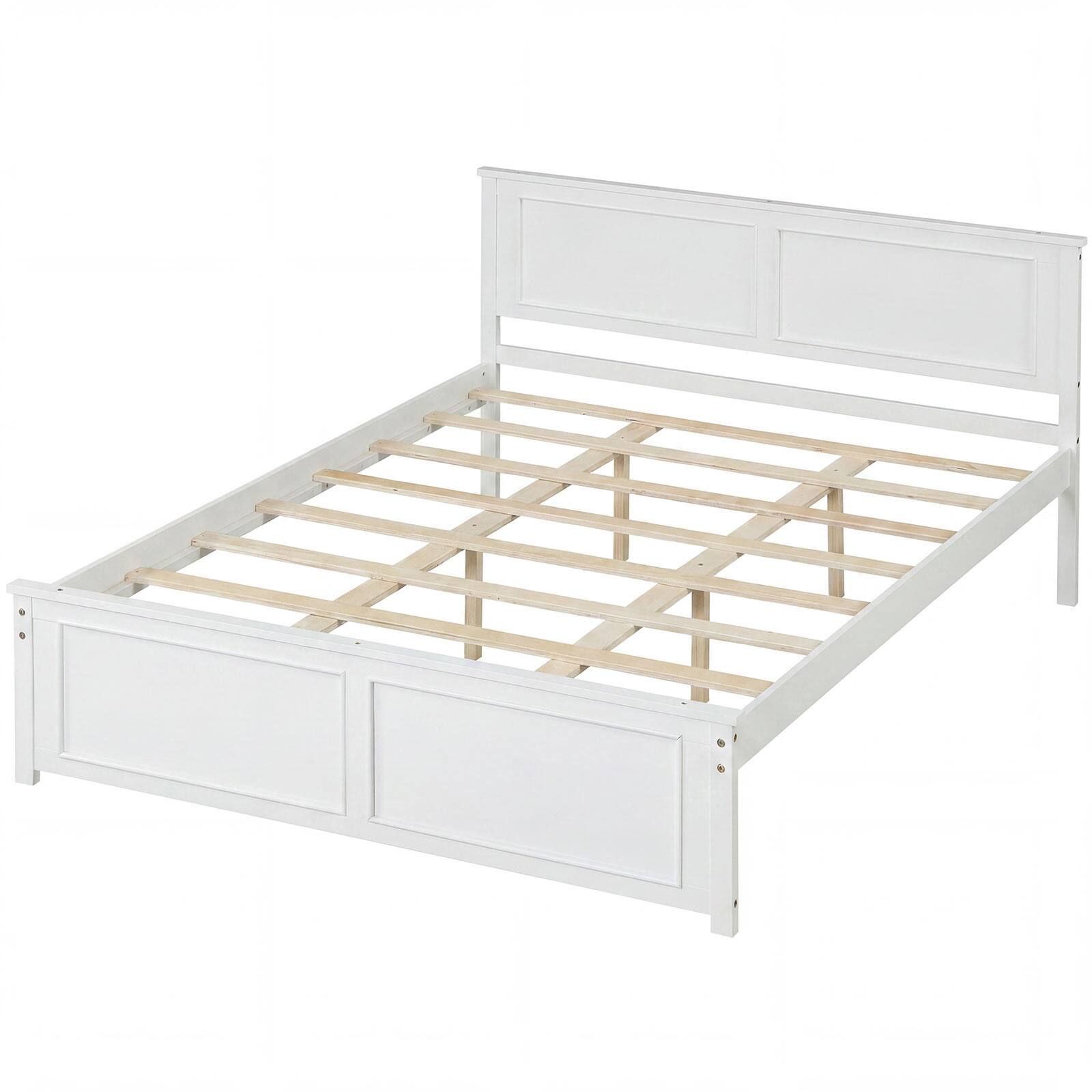 Alt View 9. Gymax - Gymax Queen Size Bed Frame Farmhouse Wooden Platform Bed w/ Headboard White - White.