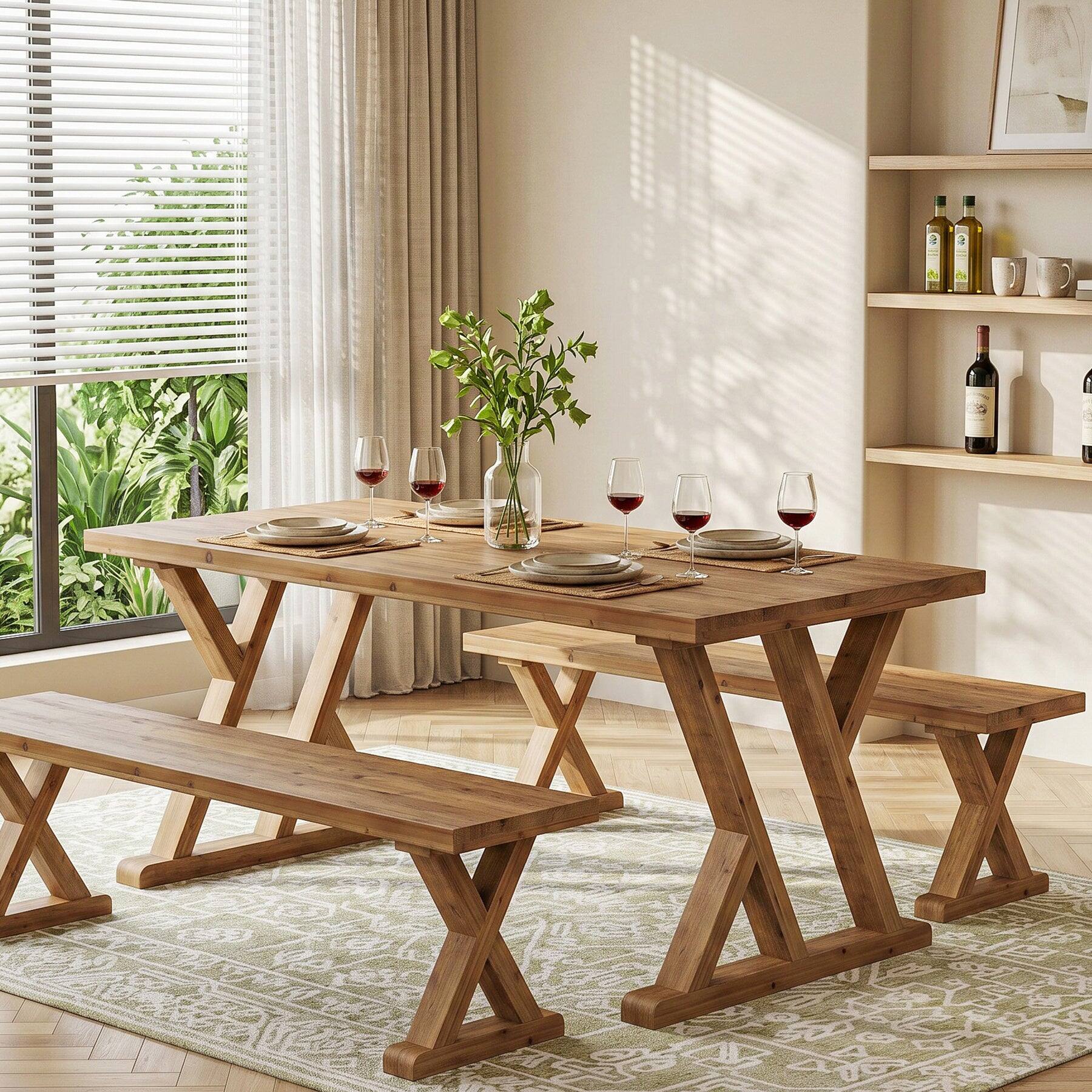 Alt View 1. Tribesigns - Farmhouse Dining Table with Solid Wood Construction and Rectangular Top for Dining Room and Kitchen - Brown.
