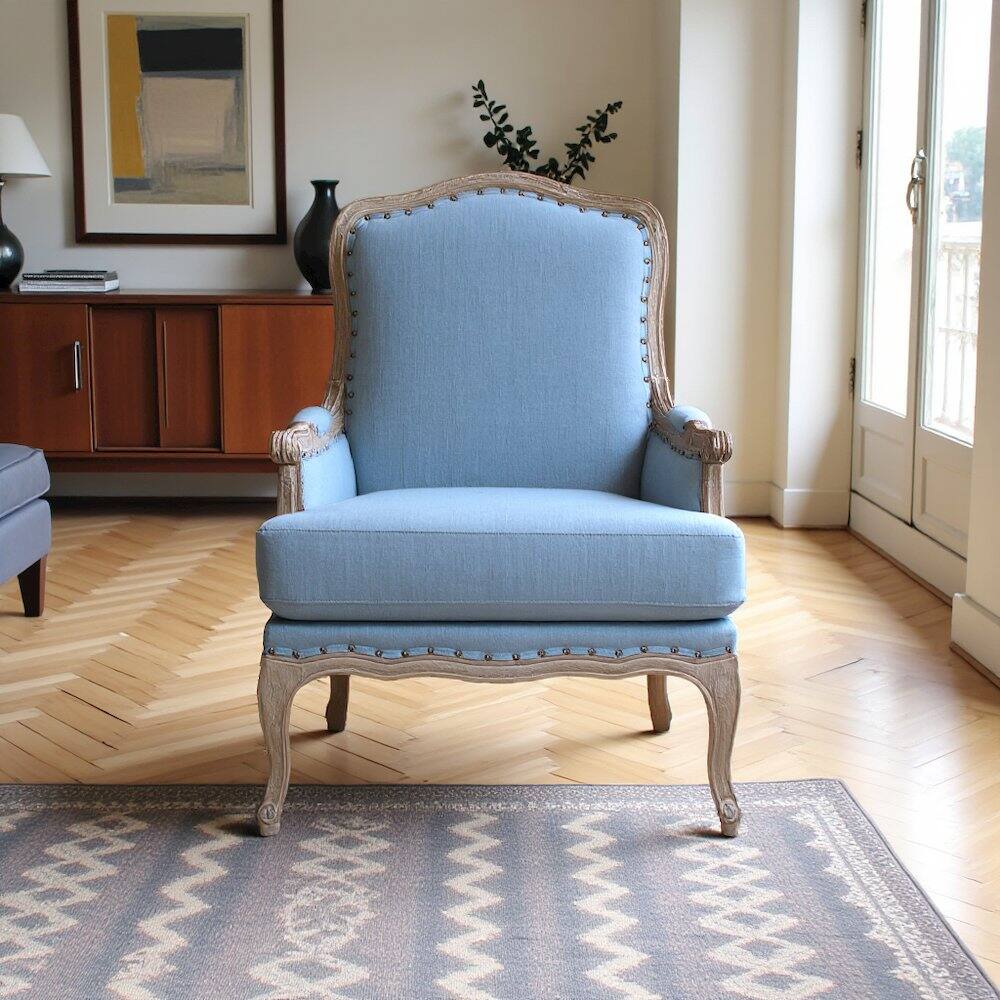 Alt View 6. FurniFact - Elegant Blue Accent Chair with Plush Cushions for Living Room Comfort - Light Blue.