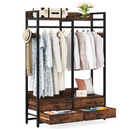 Hivvago - Heavy Duty Brown Black Garment Rack Clothes Hanging Rod with 4 Storage Drawers - Rustic Brown