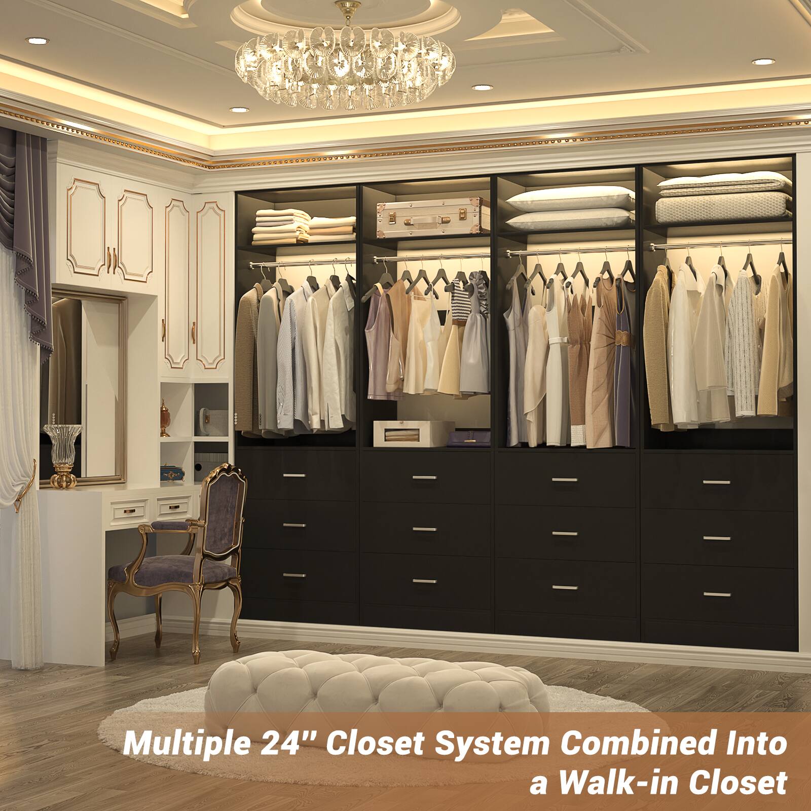 Multiple 24" Closet System Combined Into a Walk-in Closet