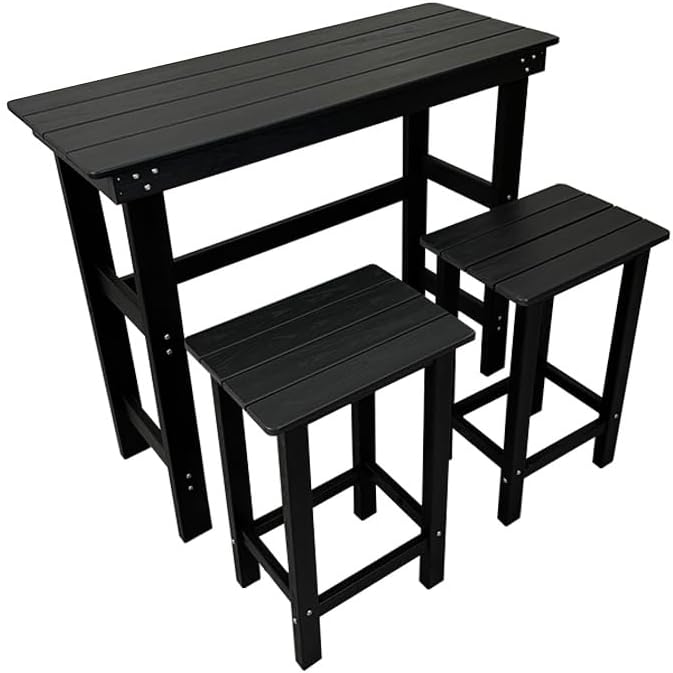 Front. Fortune Candy - HDPE Patio Bar Set, Outdoor Bar Stools with Table, Weather Resistant, for Poolside, Garden, Yard, Balcony (3 Piece) - Black.