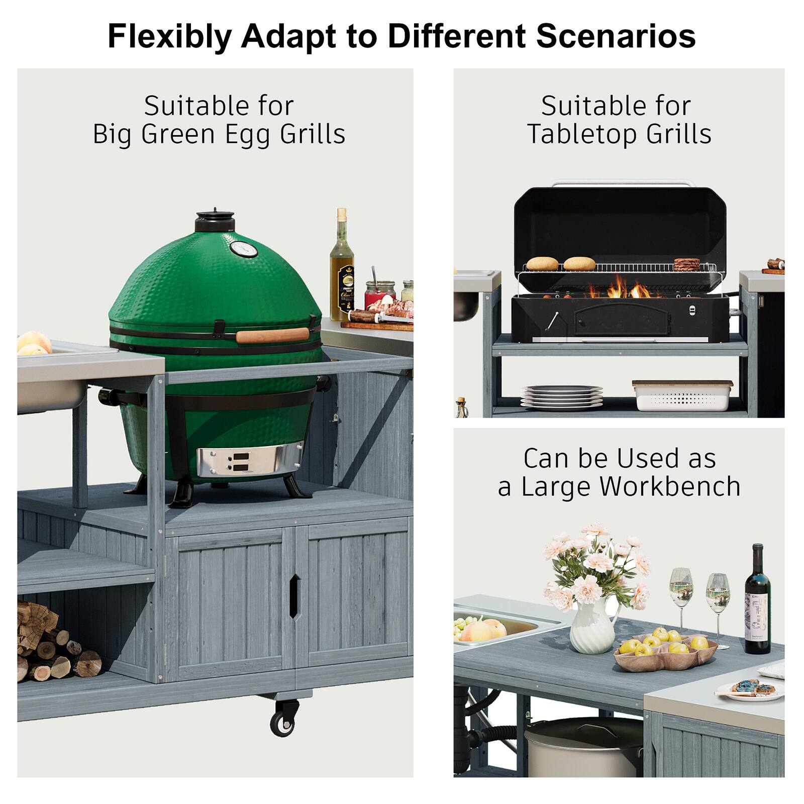 Flexibly Adapt to Different Scenarios

- Suitable for Big Green Egg Grills
- Suitable for Tabletop Grills
- Can be Used as a Large Workbench