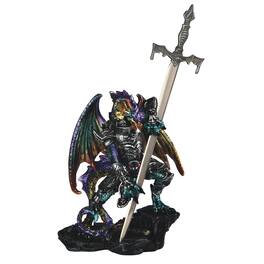 FC Design - 5"H Dragon with Armor and Sword Figurine Statue Office/Computer Desk Tabletop Medieval Gaming Home Decor Gift - Multi-Color