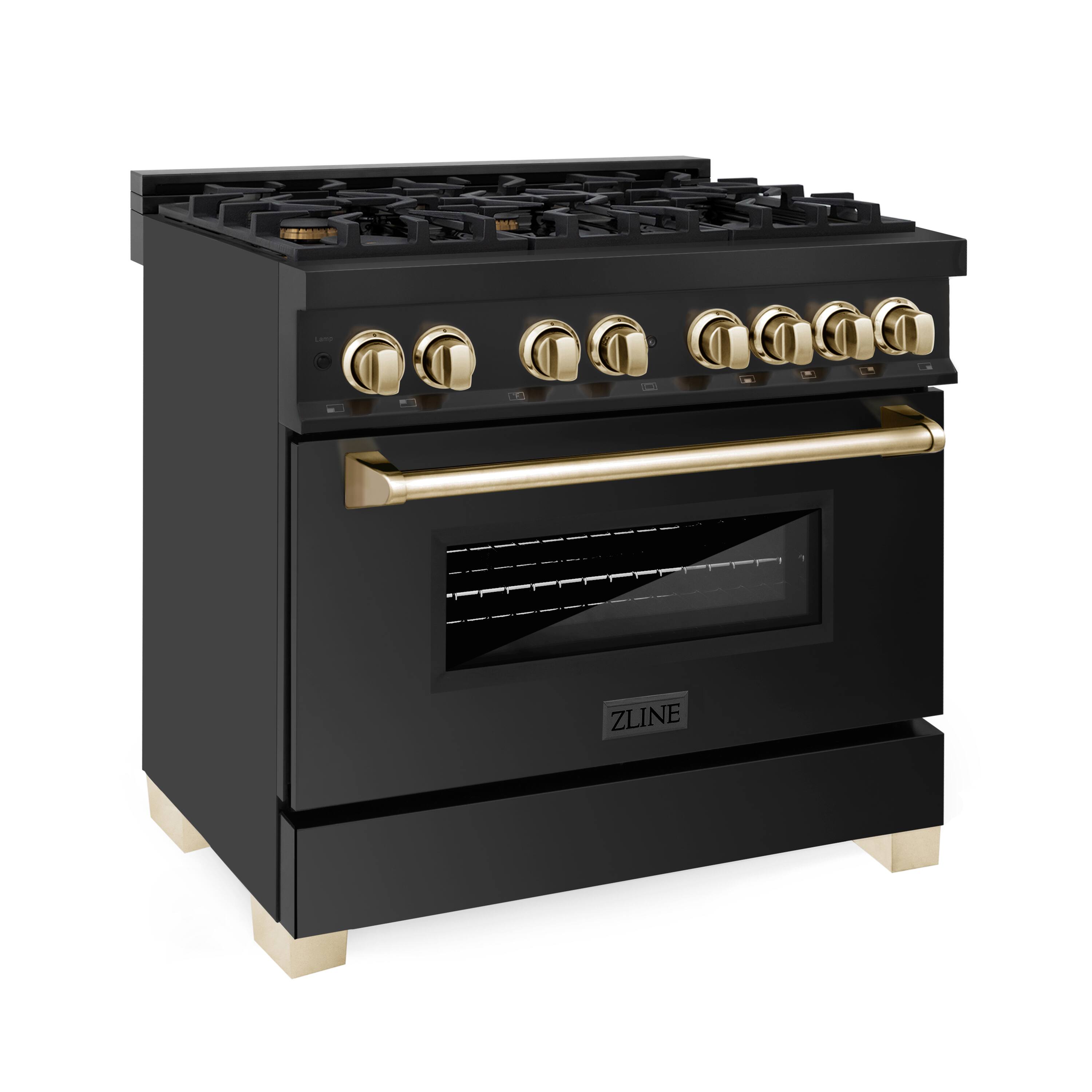 Back. ZLINE - Autograph 36" Legacy Dual Fuel Range with Gold Accents (RABZ-36-G) - Black.