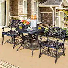 Gymax - 3PCS Cast Aluminum Patio Bistro Set Outdoor Dining Table & Chair Furniture Set - as pic