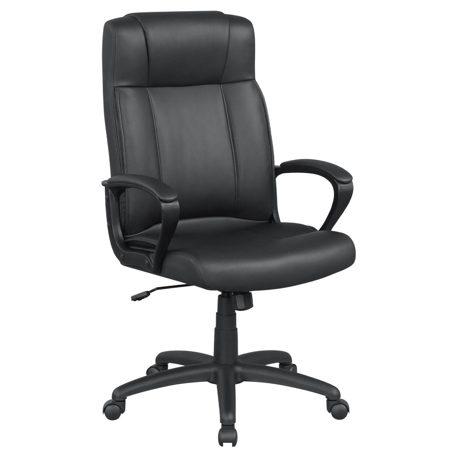 Front. WELLFOR - Faux Leather Office Chair Computer Desk Chair with Rocking Function - Black.
