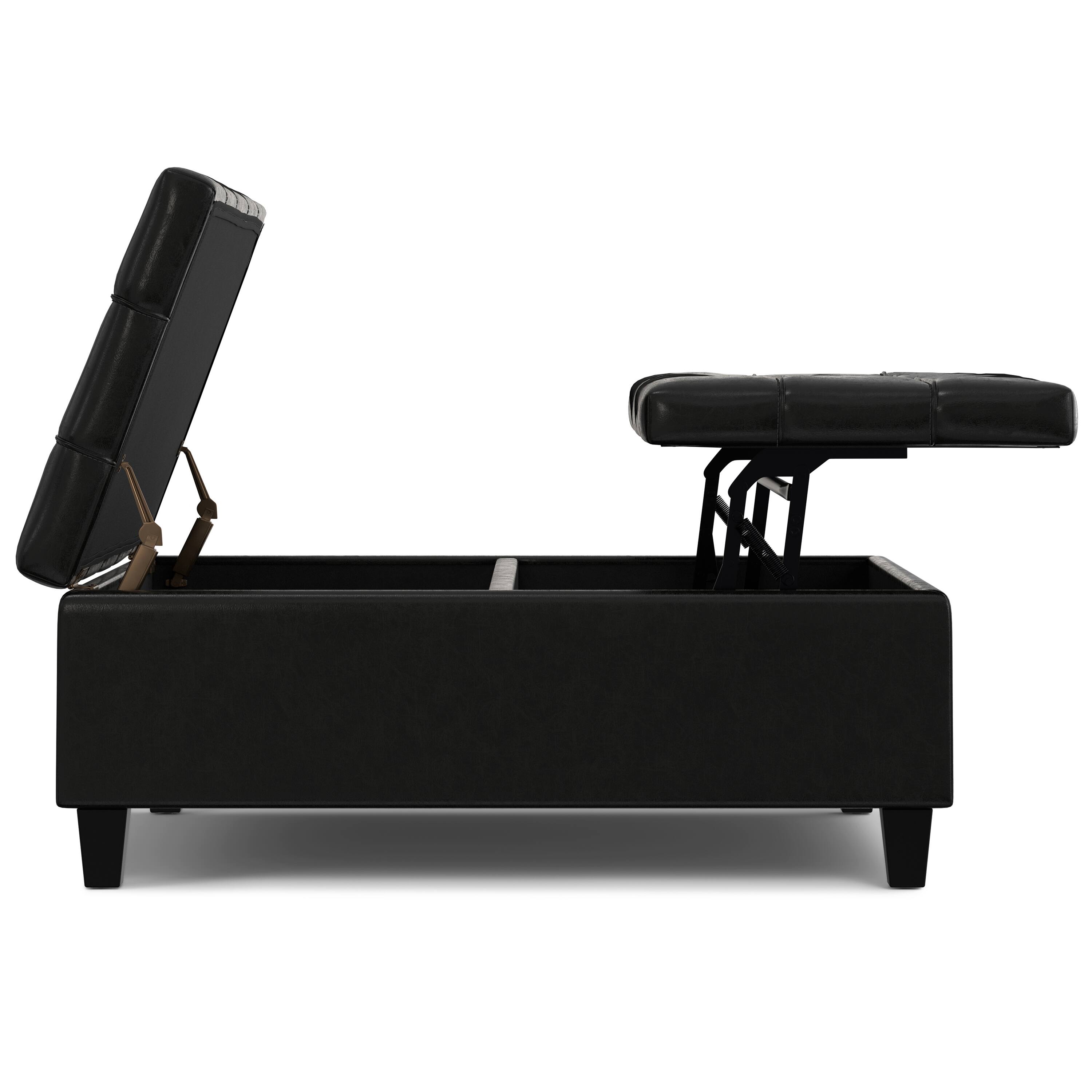 Alt View 2. Simpli Home - Harrison 40 inch Transitional Square Large Coffee Table Storage Ottoman in Midnight Black Vegan Faux Leather, Assembled - Midnight Black.