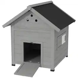 Pawhut - Coop, Wooden Duck House with Openable Roof & Double Doors - Light Gray