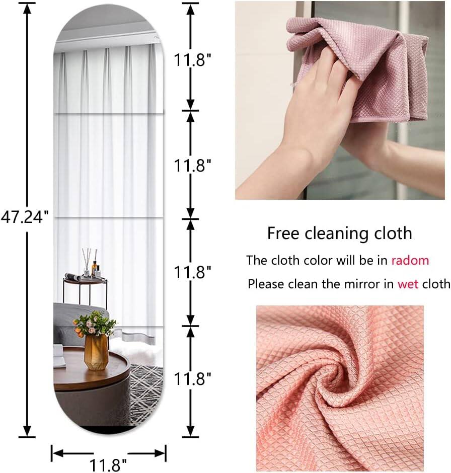 - 11.8" (height)
- 11.8" (width)
- 47.24" (height)
- 11.8" (width)

Free cleaning cloth

The cloth color will be in random

Please clean the mirror in wet cloth