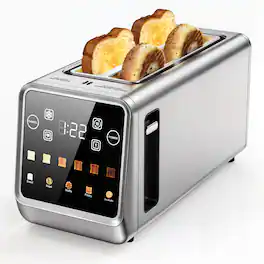 Teendow - 4 Slice Toaster Touch Screen 1.5" Wide Slot, 1400W Stainless Steel Smart Bread Toaster for 5 Bread Modes - Silver