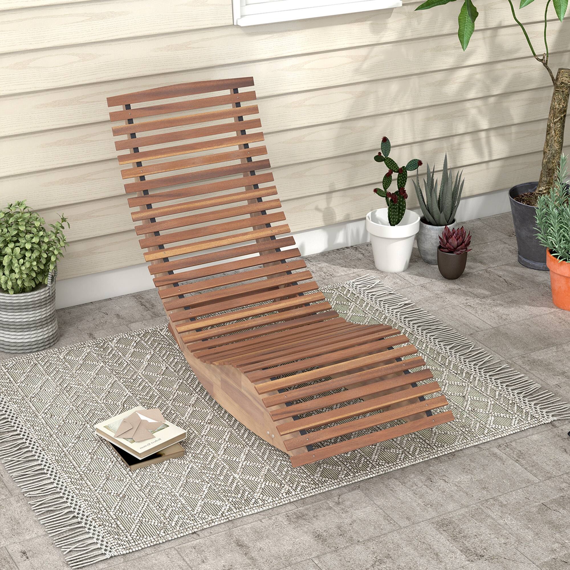 Alt View 3. Costway - Costway 1 PCS Outdoor Acacia Wood Rocking Chair with Widened Slatted Seat and High Back Patio - Natural.