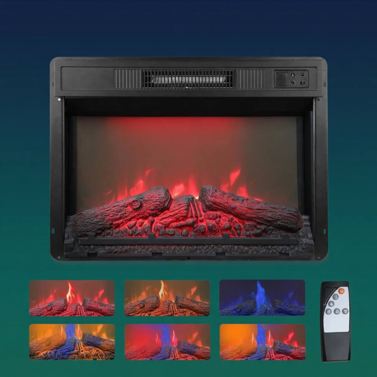 Back. Loheer - Loheer 23 inch electric fireplace insert, Recessed Wall Mount Fireplace with Multicolor Flames, 1400W Heater - Black.