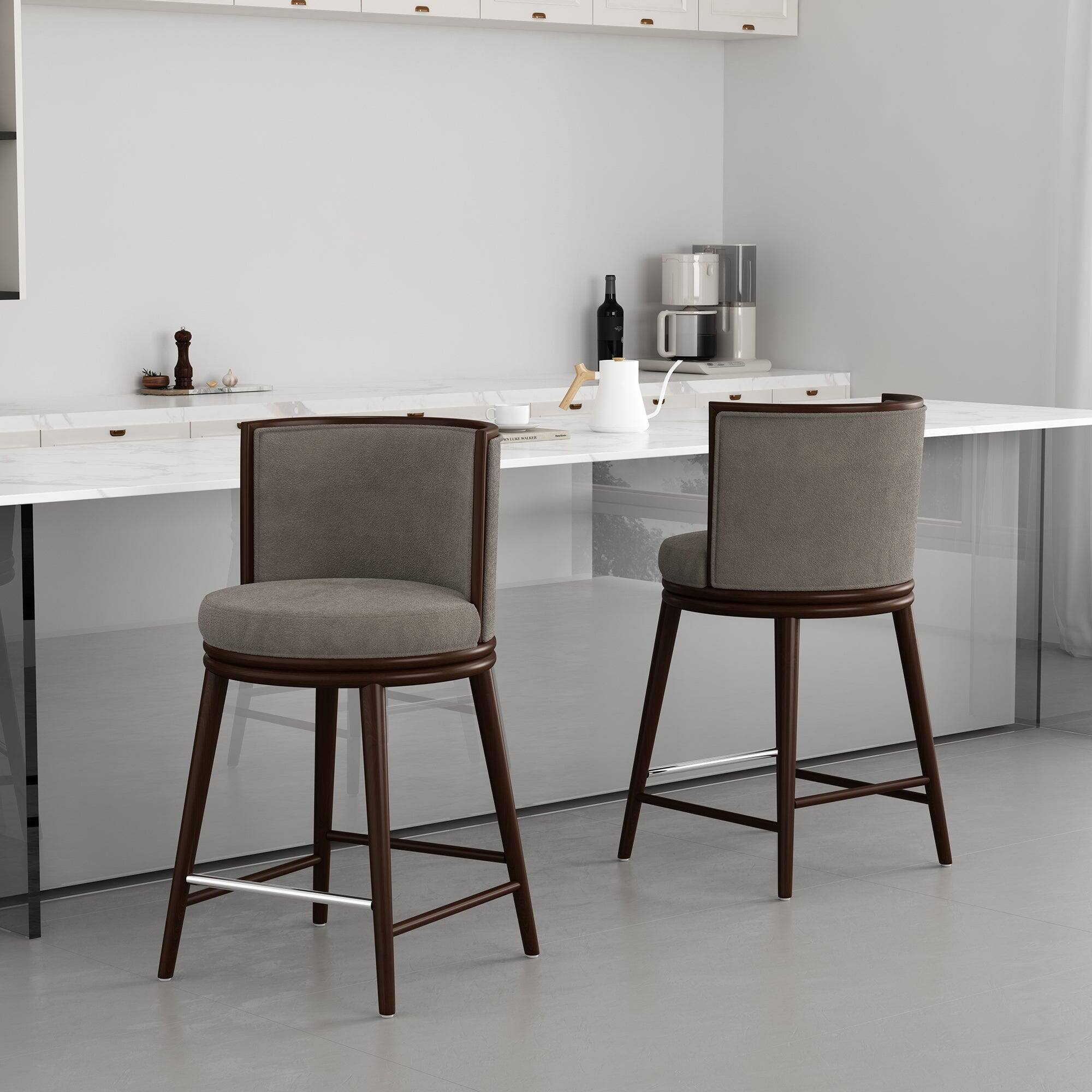 Angle. Manhattan Comfort - Evalyn Modern Wood Upholstered Counter Stool - Set of 2 - Cream.