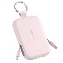 RORRY - CharmGo 5000mAh Portable Charger, 20W Power Bank, Built-in Cables, Keychain, for iPhone, AirPods & iPad - Pink