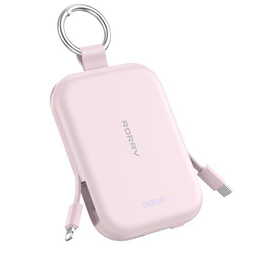Front. RORRY - RORRY CharmGo 10000mAh Portable Charger, 30W Power Bank, Built-in Cables, Keychain, for iPhone, AirPods & iPad - Pink.