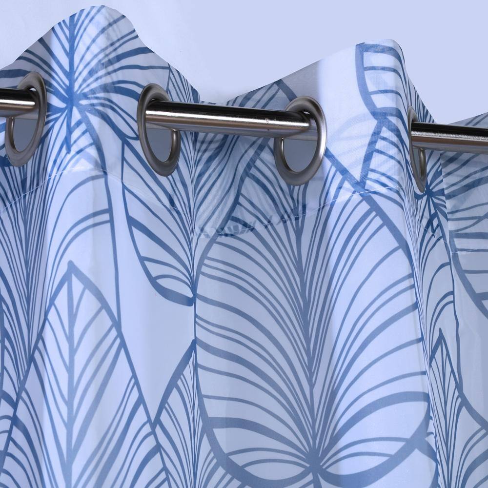 Angle. Commonwealth Home Fashions - Commonwealth Havana Leaf Outdoor / Indoor Curtain Grommet Top Panel With 8 Silver Grommets - 54x108" - Blue - Blue.