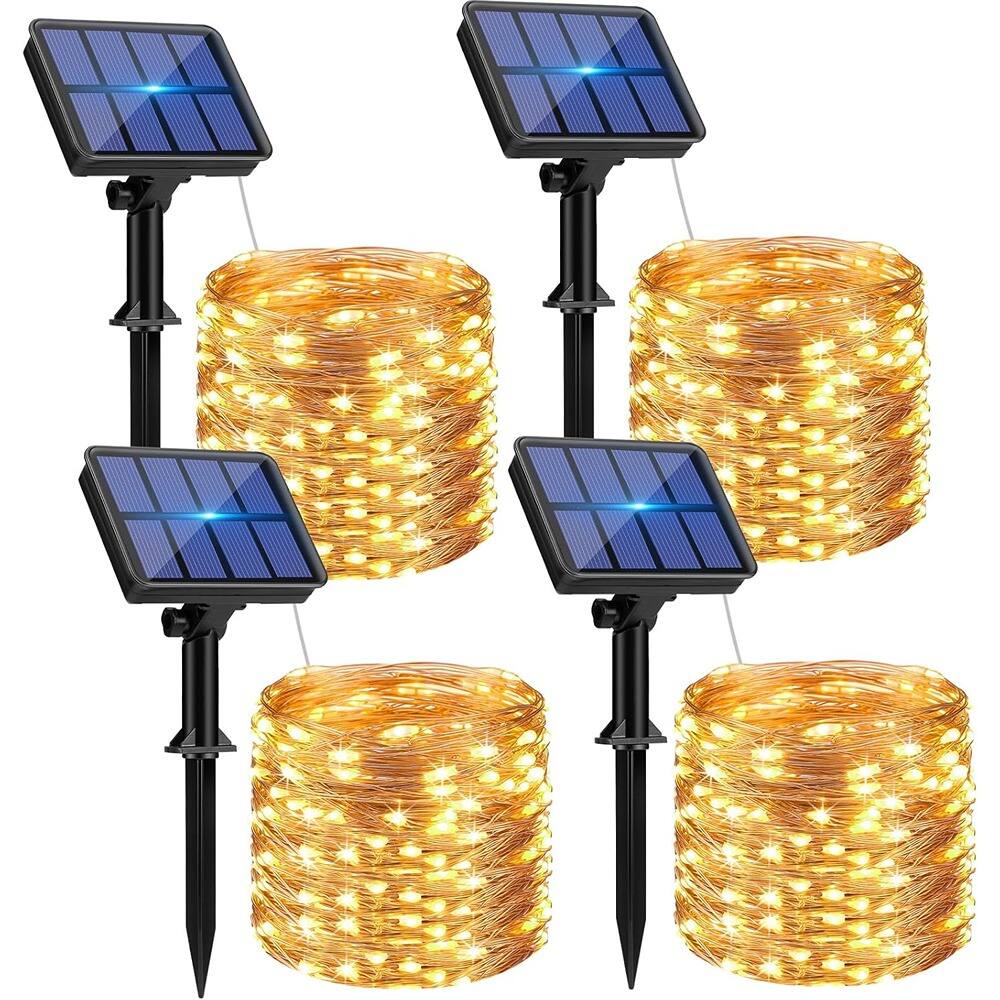 Front. PARKER SLATER - 4 Pack Solar String Lights, 132FT 320 LED Warm White Fairy Lights Outdoor Waterproof - ‎Warm White.