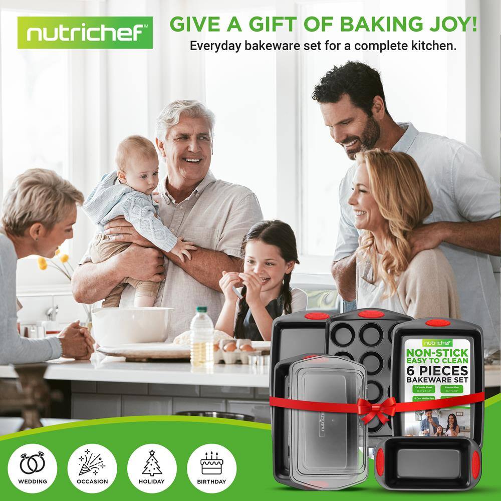 GIVE A GIFT OF BAKING JOY!  
nutrichef Everyday bakeware set for a complete kitchen.  

nutrichef NON-STICK EASY TO CLEAN 6 PIECES BAKEWARE SET  

WEDDING OCCASION HOLIDAY BIRTHDAY