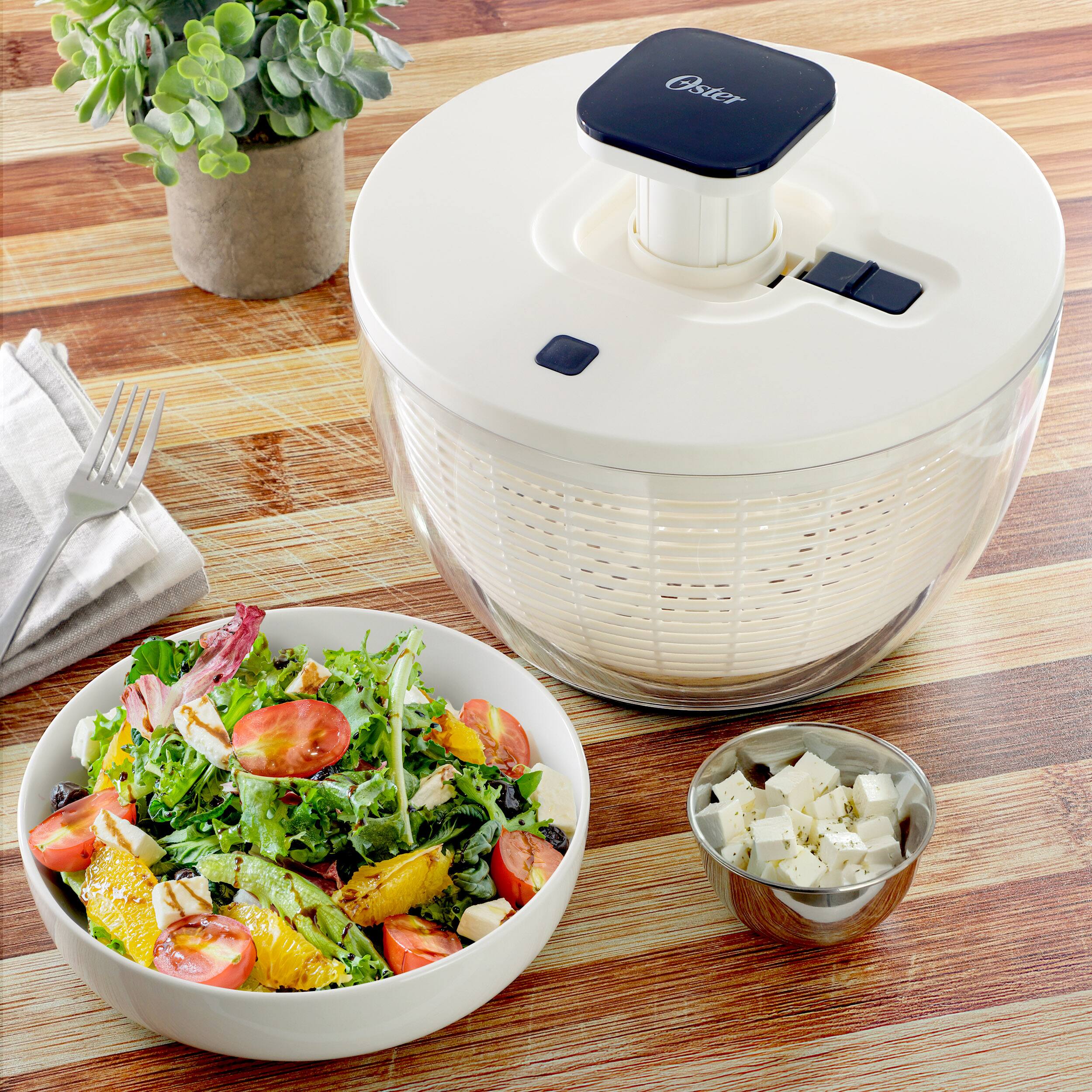 Alt View 4. Oster - Oster Hunterdale 6.3 Quart Plastic Salad Spinner in White.