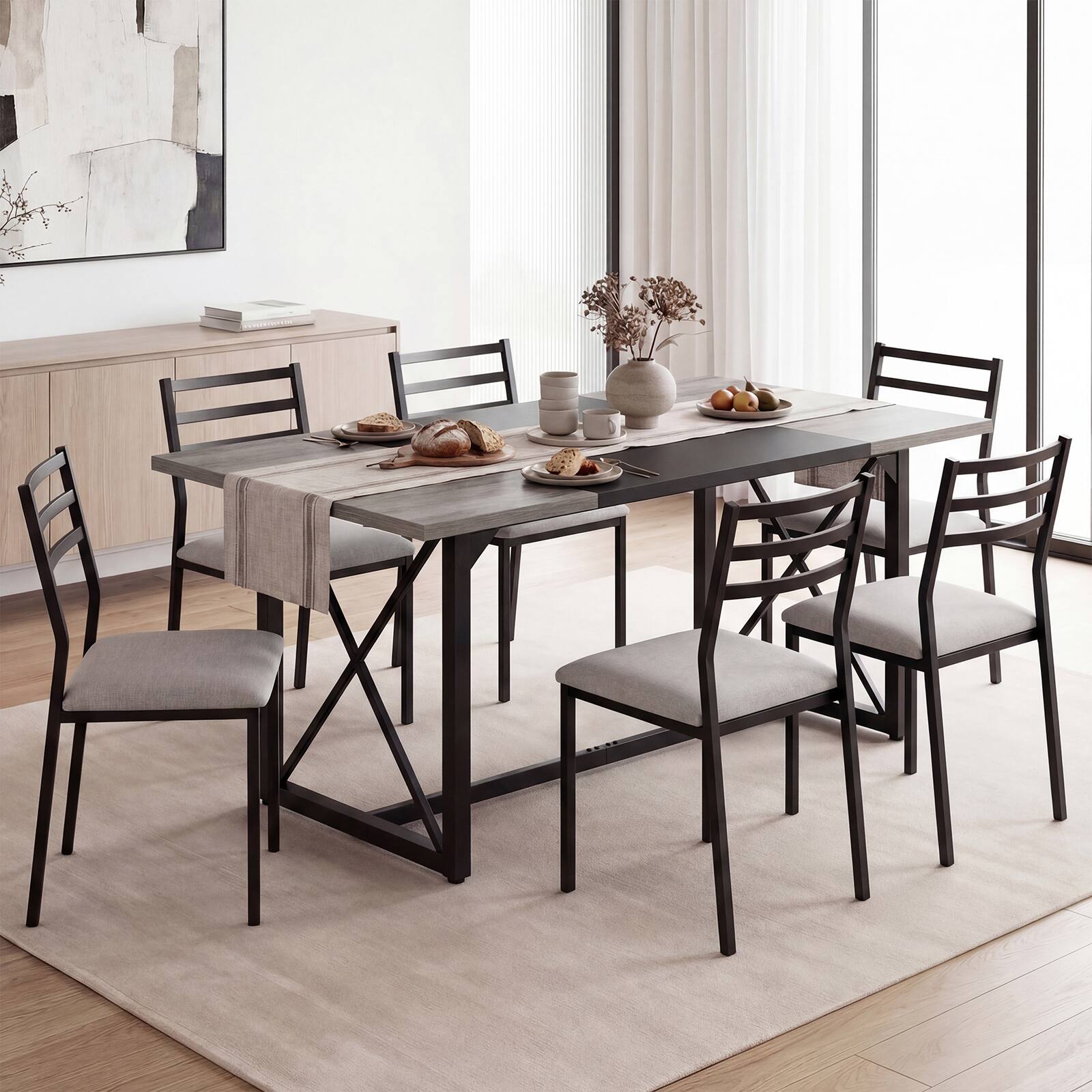 Alt View 4. Costway - Costway 2 PCS Conference Table with Power Outlets, Thickened Top & Heavy-duty Metal Frame - Gray Oak.
