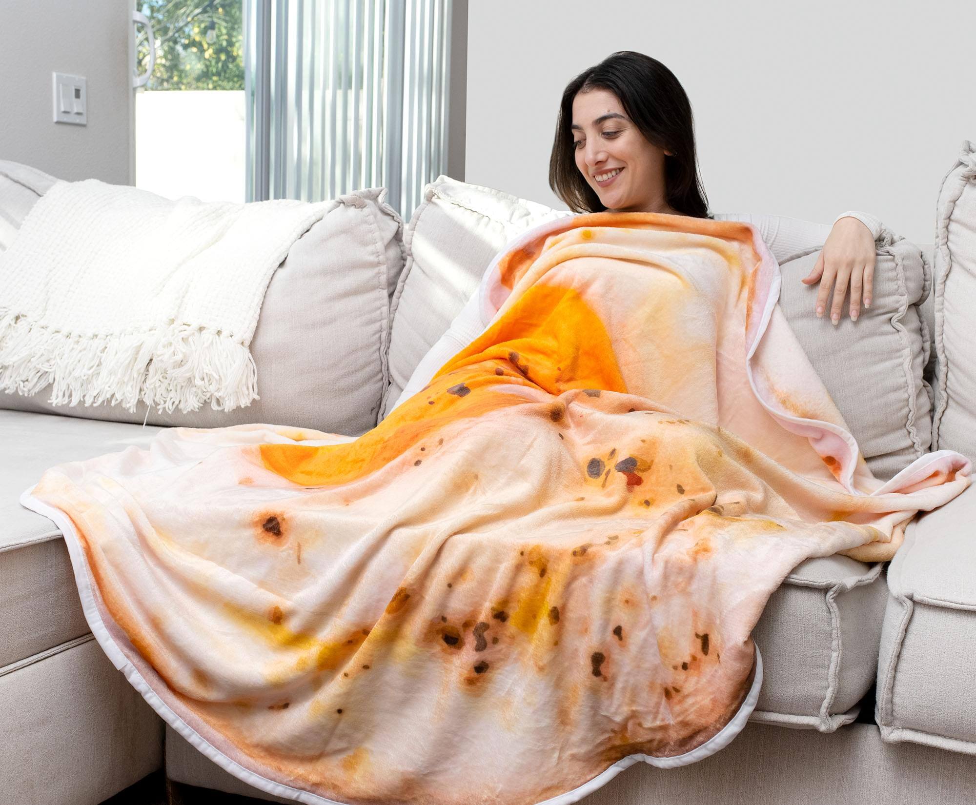 Alt View 3. Toynk - Fried Egg Round Fleece Throw Blanket | 60 Inches - Orange.