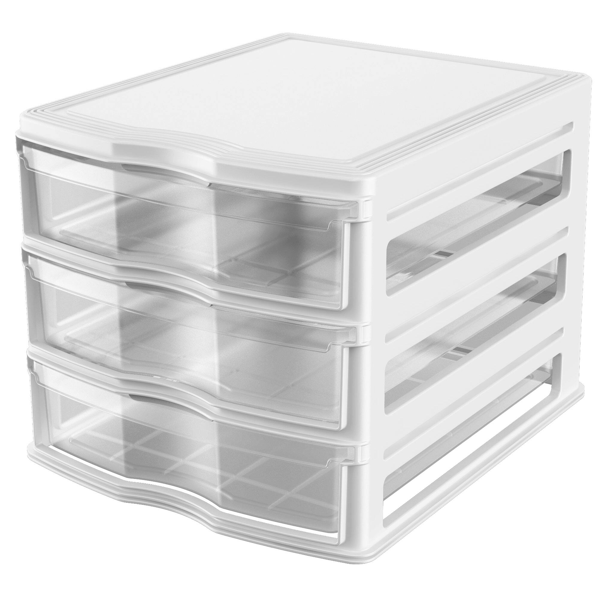 Front. Life Story - Life Story 3 Drawer Stackable Shelf Organizer Plastic Storage Drawers, White.