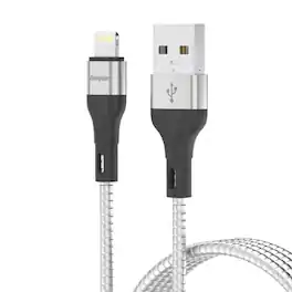 Energizer - Metal USB Cable – 4ft Lightning to USB, Durable Metal Cord, and Rugged Aluminum Alloy Shell - Black/White
