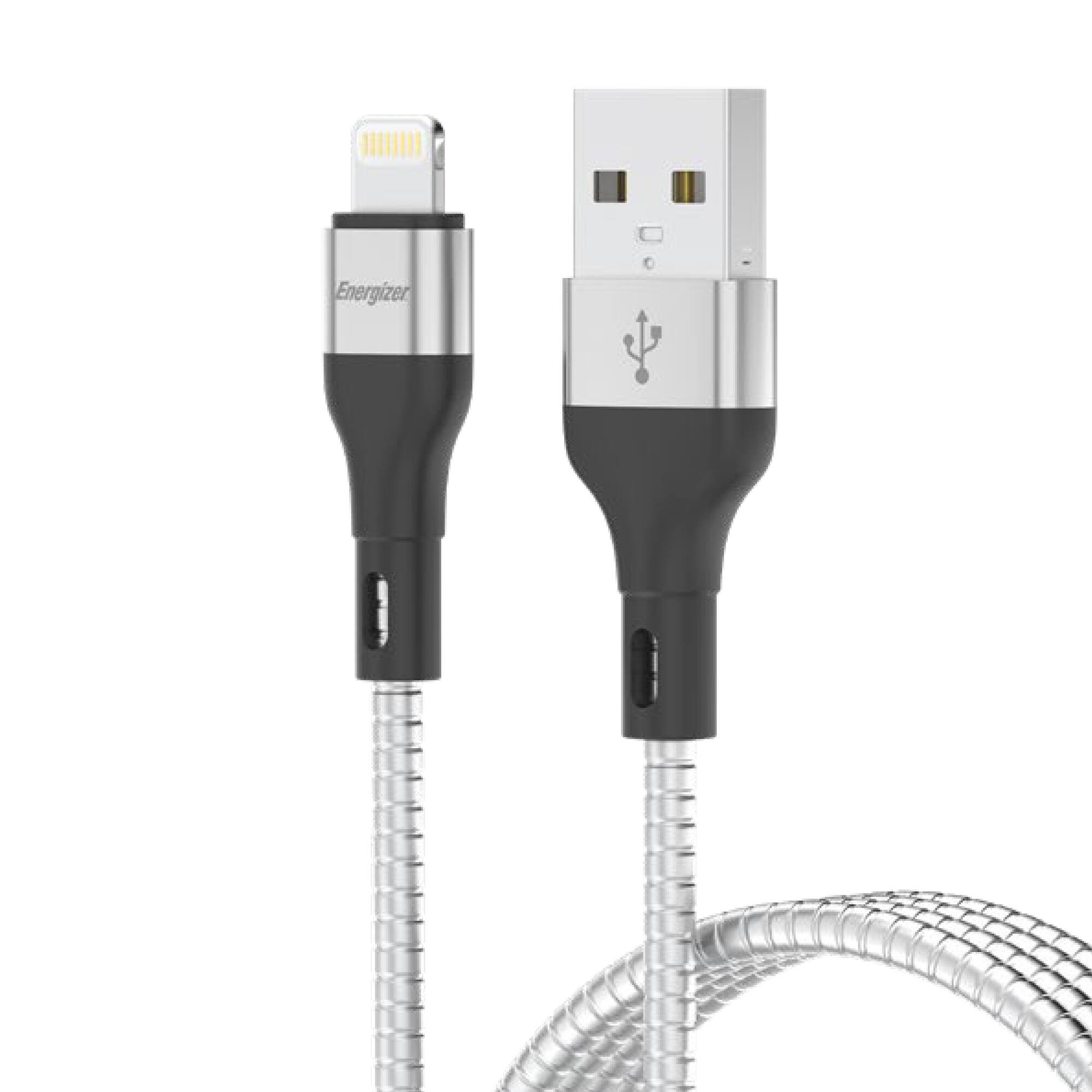 Front. Energizer - Energizer Metal USB Cable – 4ft Lightning to USB, Durable Metal Cord, and Rugged Aluminum Alloy Shell - Black/White.