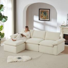 Loheer - Large Modular Sectional Sofa Modern Corduroy Cloud Sofa Freely Combined Couch for Living Room - White