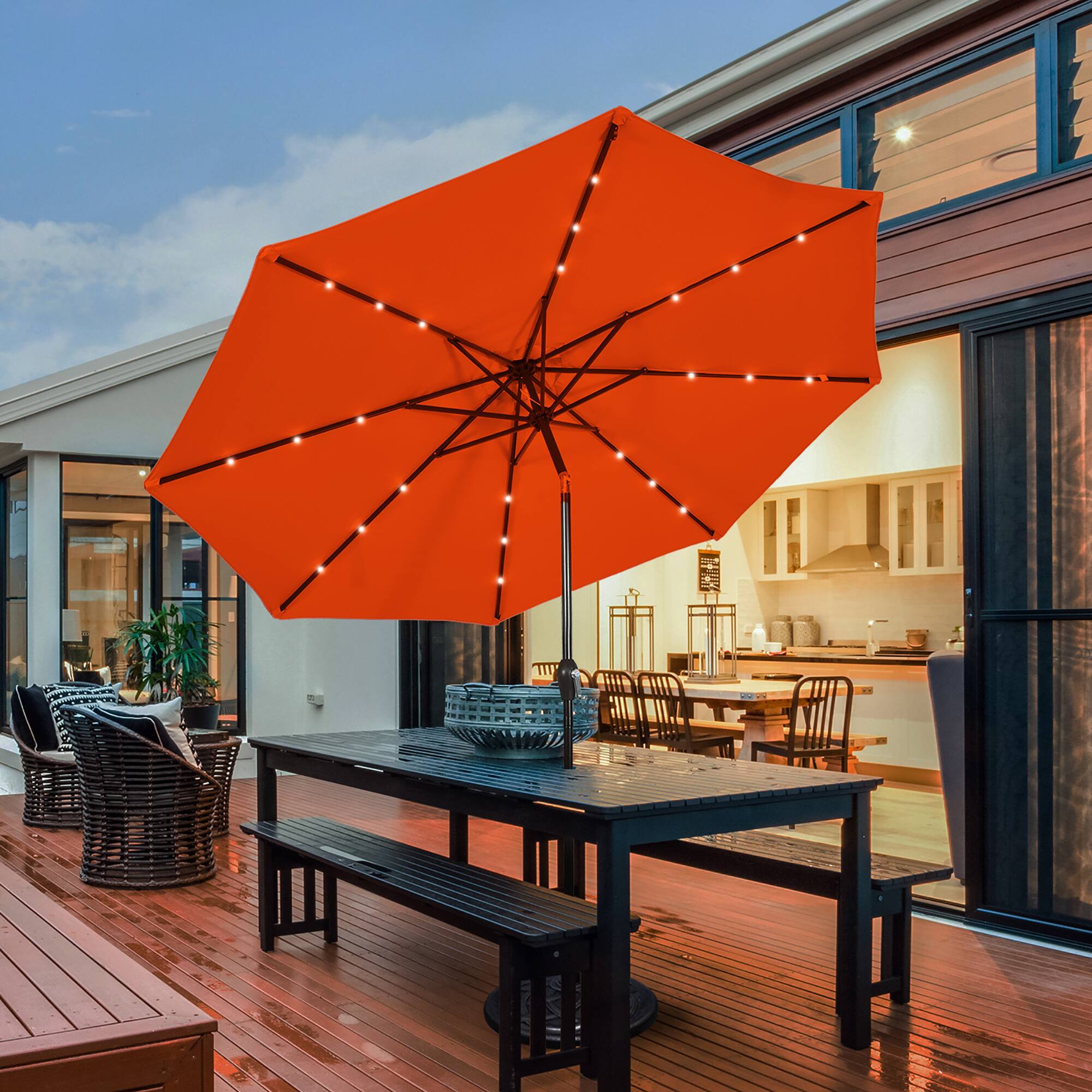Alt View 7. Costway - 10FT Patio Solar Umbrella LED Patio Market Steel Tilt W/Crank Outdoor New - Orange.