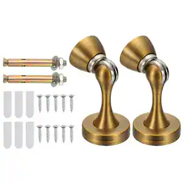 Unique Bargains - 2pcs High-Quality Magnetic Door Stopper with Screws, Wall Protector for Home Office Floor Mounting, Durable & Strong - Yellow Bronze