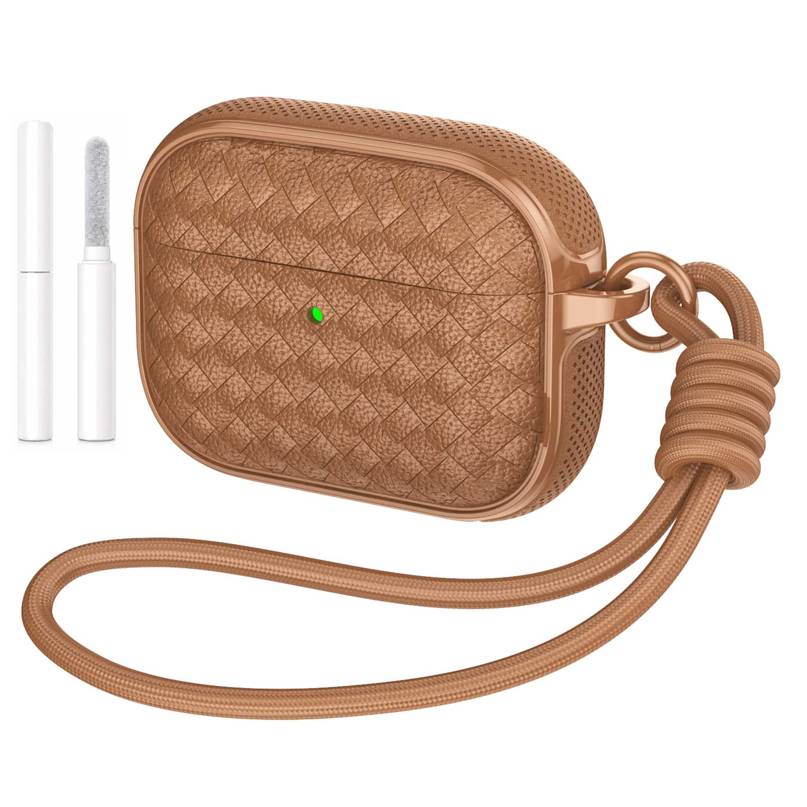 Dteck - for AirPods Pro 2 Case, Woven Series Earbuds Protective Case, Full Drop Protection Cover with Lanyard and Cleaning Kit - Brown