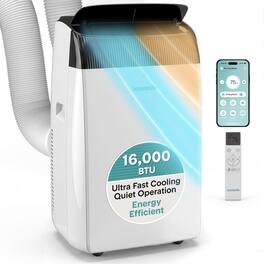 SereneLife - 16,000 BTU Wi-Fi Portable Air Conditioner with Heat, Fan, Dehumidifier & Window Installation Kit - White