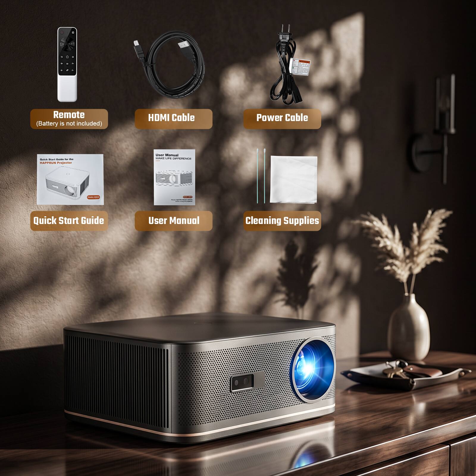 Happrun 4K Decoding Projector 1000 ANSI Full HD WiFi Bluetooth