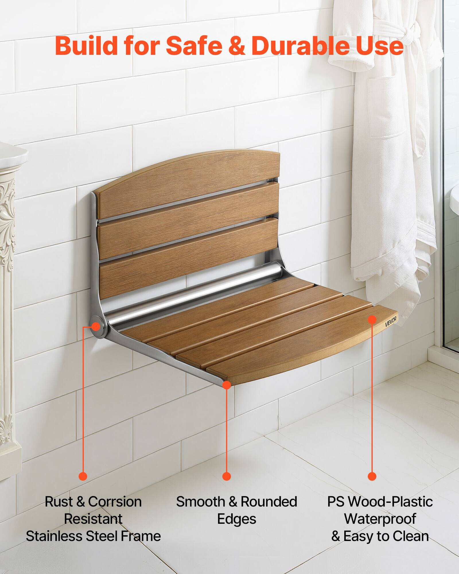 Build for Safe & Durable Use

- Rust & Corrosion Resistant Stainless Steel Frame
- Smooth & Rounded Edges
- PS Wood-Plastic Waterproof & Easy to Clean