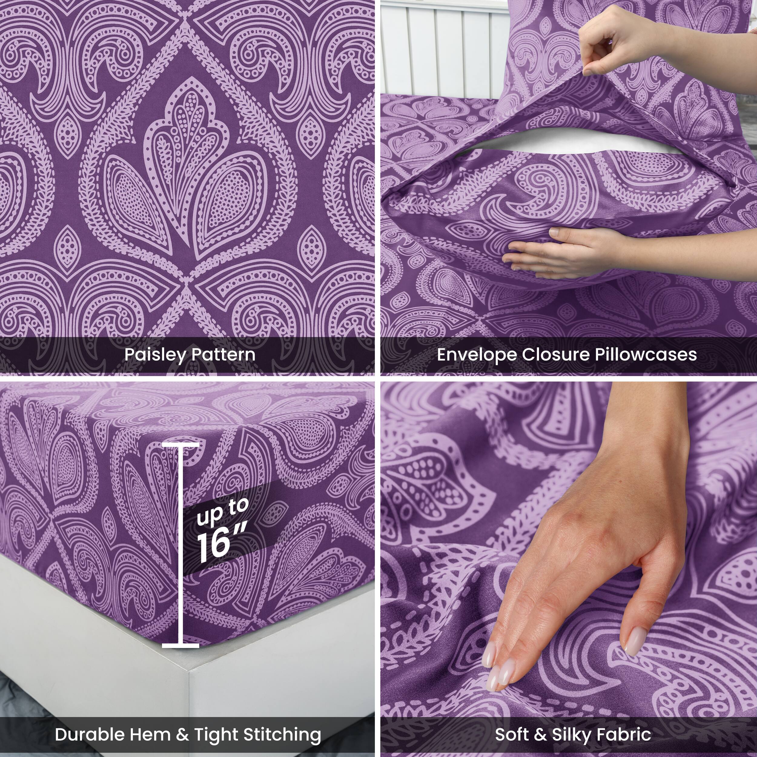 Paisley Pattern  
Envelope Closure Pillowcases  
up to 16"  
Durable Hem & Tight Stitching  
Soft & Silky Fabric