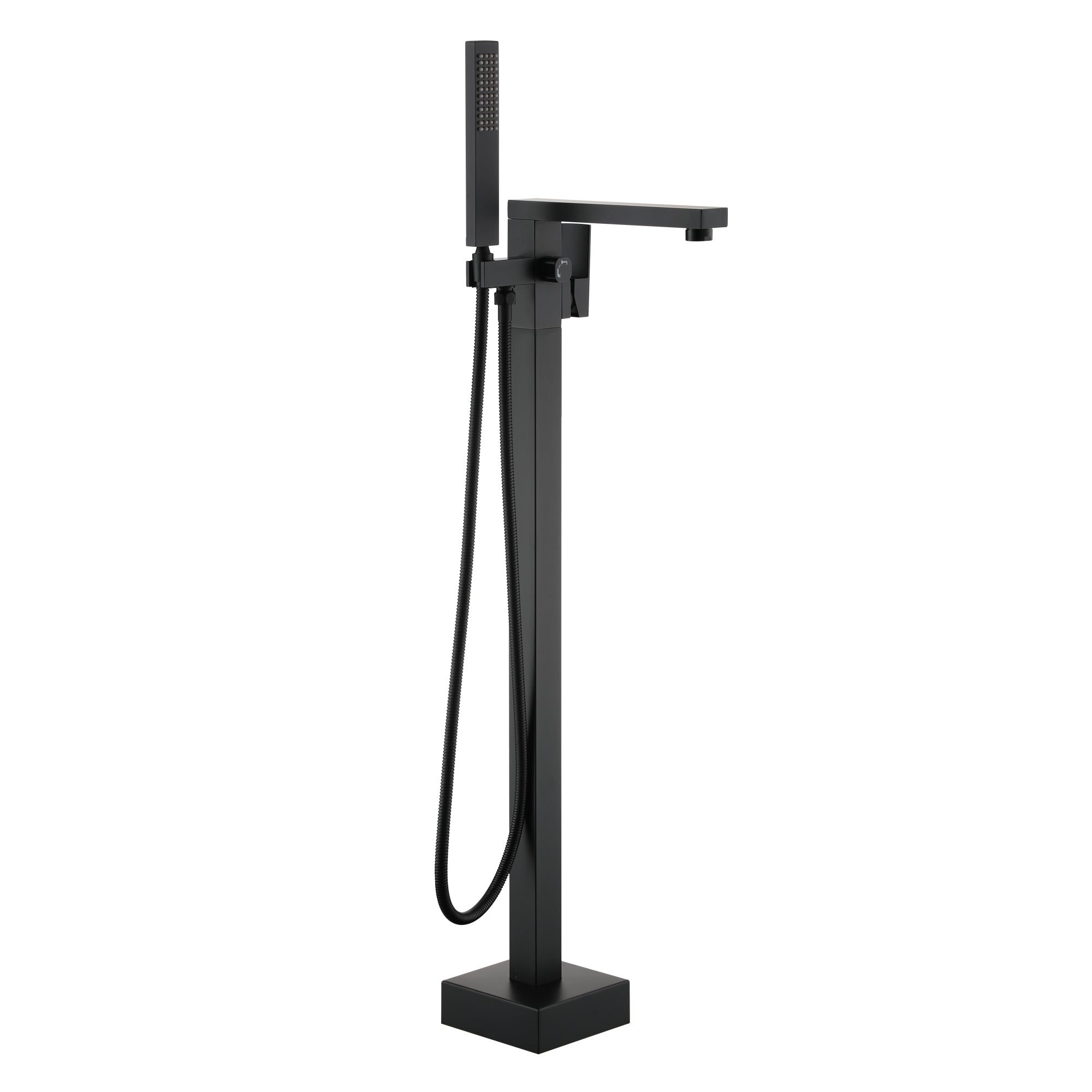Front. Boyel Living - Freestanding Floor Mount Single Handle Bath Tub Filler Faucet with Handheld Shower in Matte Black - Matte Black.