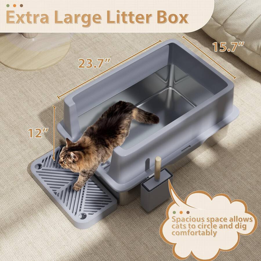 LOVMOR Stainless Steel Cat Litter Box with Lid, Extra Large Metal Kitty ...