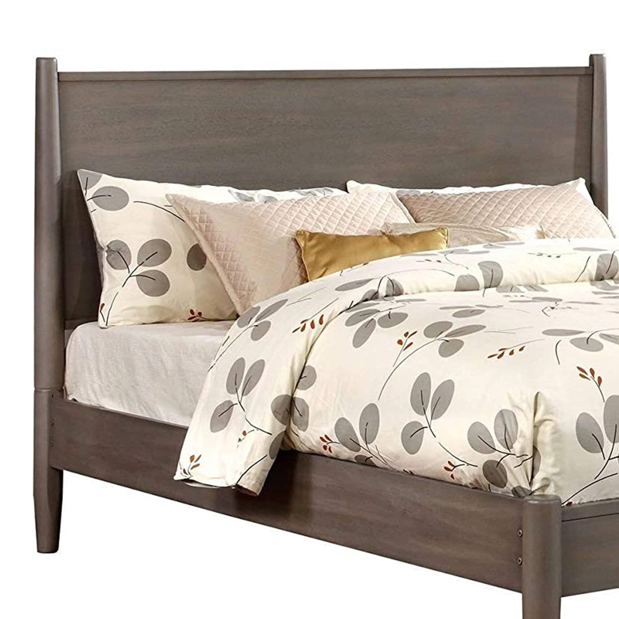 Alt View 2. Manhattan Lane - Mid Century Modern Wood Queen Bed with Round Tapered Legs, Gray - Gray.