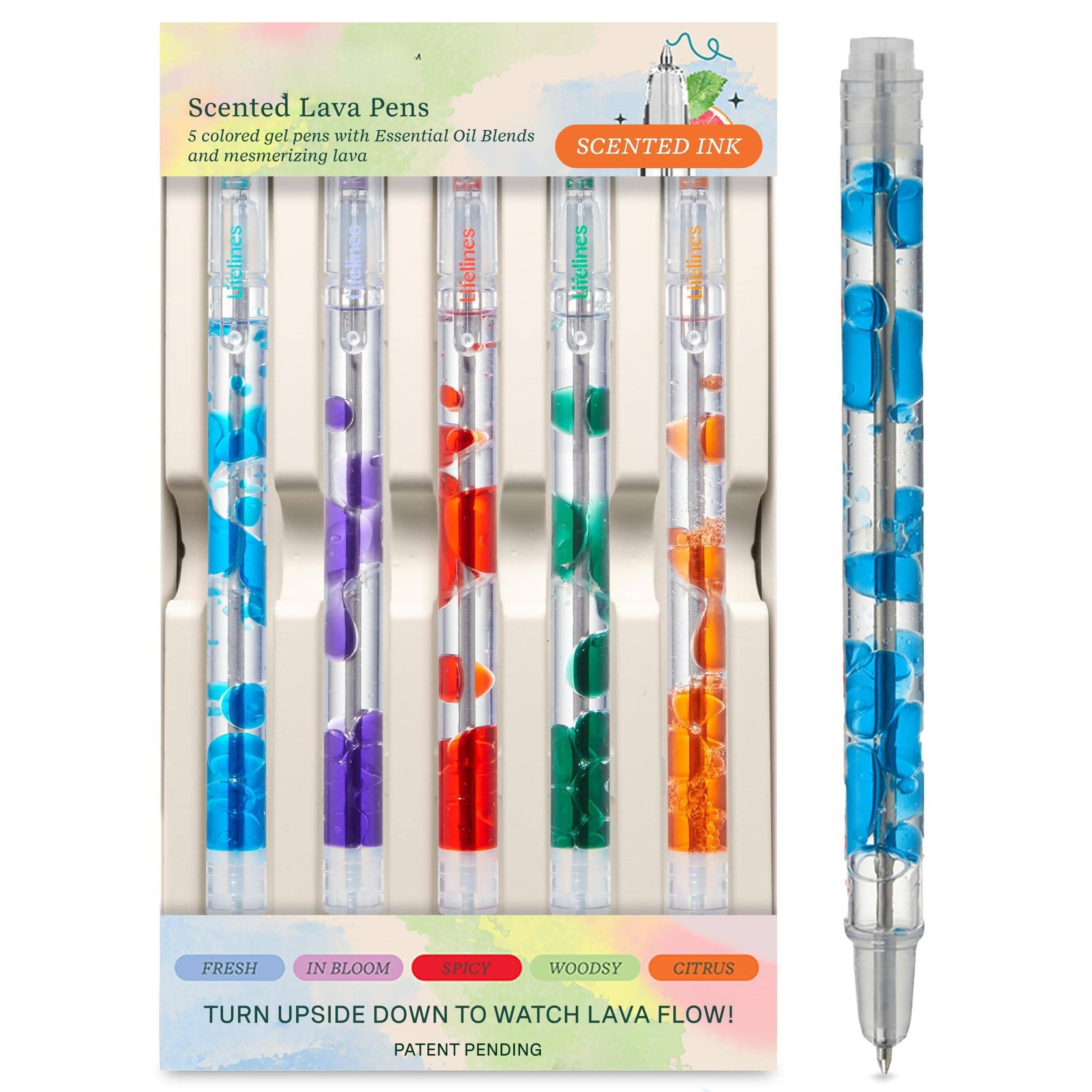 Paradigms Interiors - Scented Lava Gel Pen Set 5 pack (multi color) Pens Infused With Oil Blends & Mesmerizing School Supplies For College ...
