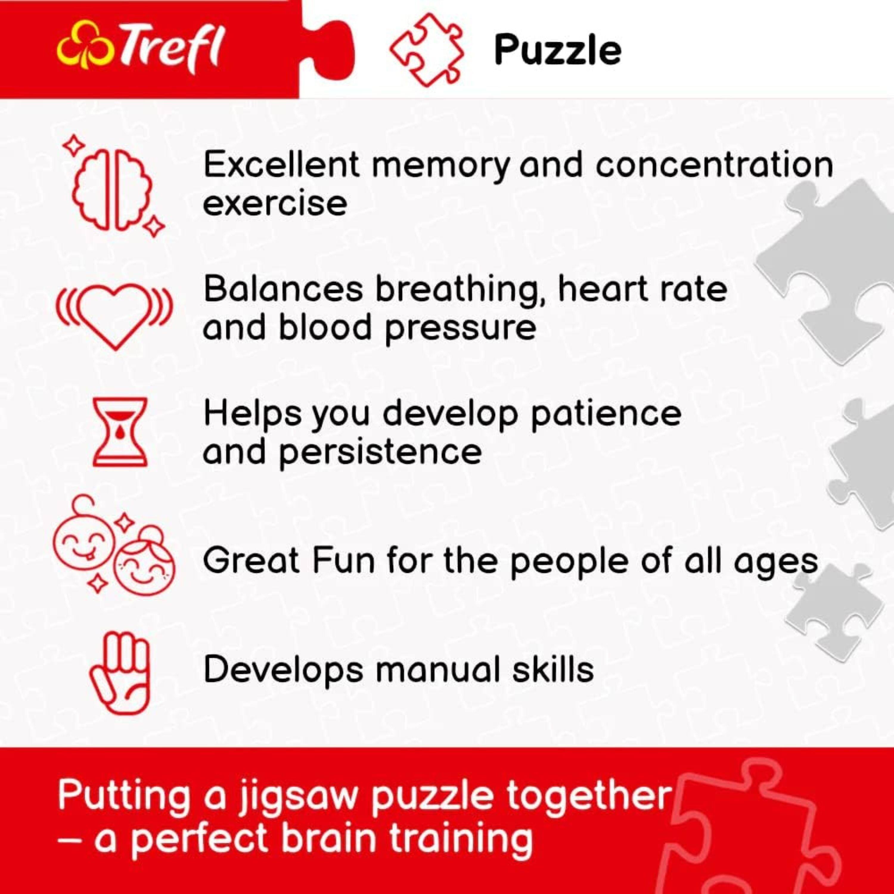 Trefl Puzzle

- Excellent memory and concentration exercise
- Balances breathing, heart rate and blood pressure
- Helps you develop patience and persistence
- Great Fun for the people of all ages
- Develops manual skills

Putting a jigsaw puzzle together – a perfect brain training