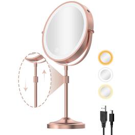 Pacoar Cade - Lighted Makeup Mirror With Magnification mah Rechargeable Vanity Lights Lighting Color Brightness Height Chrome - Rose Gold