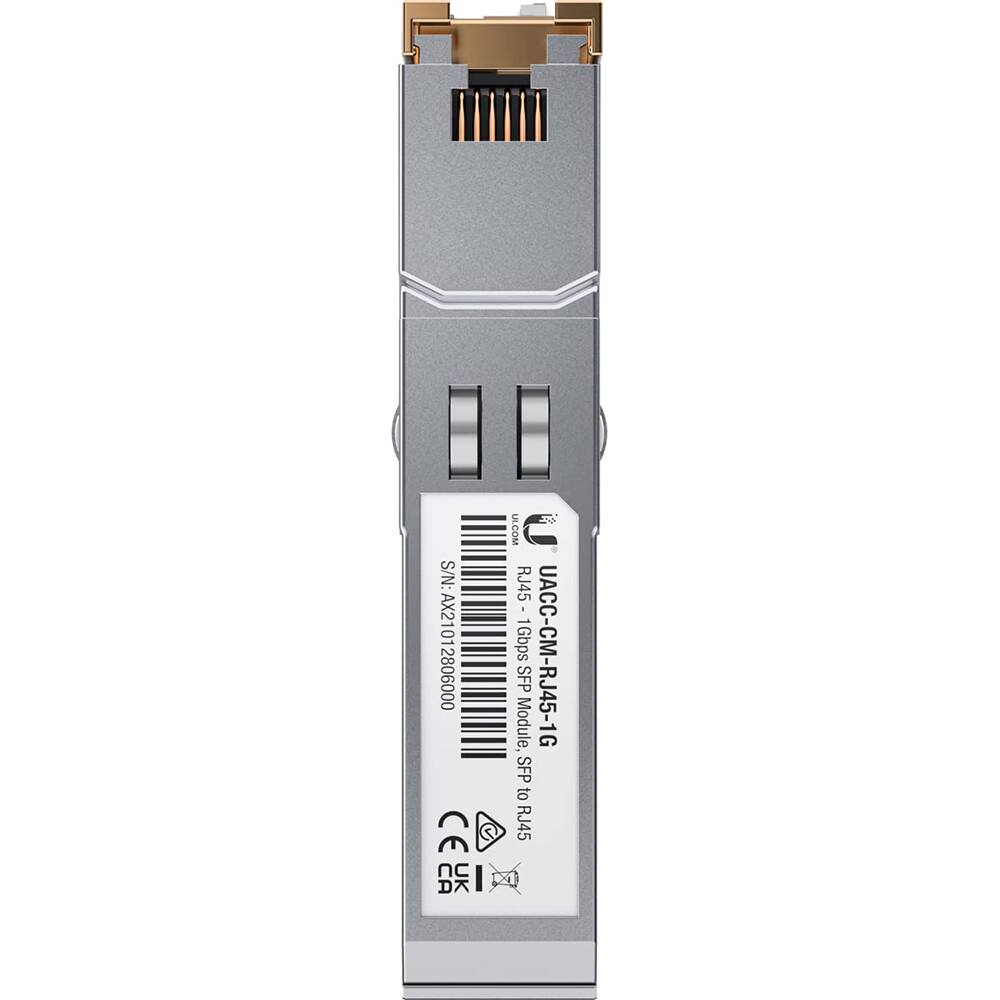 S/N: AX21012806000  
CE nc CA DX UK  
ULCOM RJ45  
1Gbps UACC-CM-RJ45-1G SFP Module, SFP to RJ45