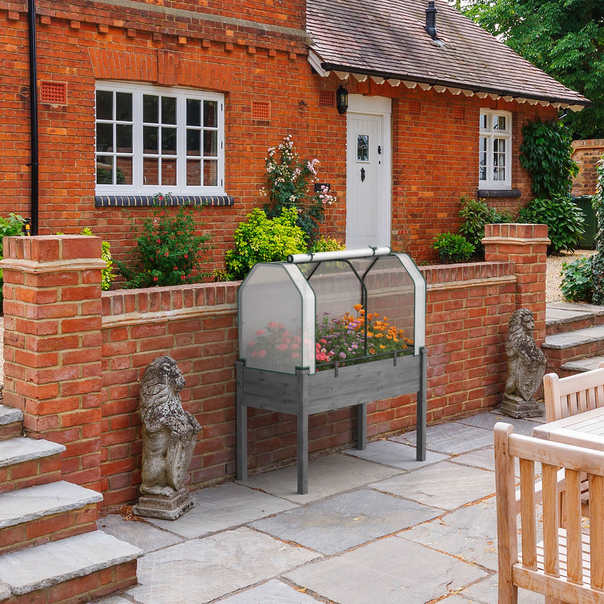 Alt View 1. Costway - Costway Raised Garden Bed with Dual Zipper Door Greenhouse for Patios and Backyards - Grey.