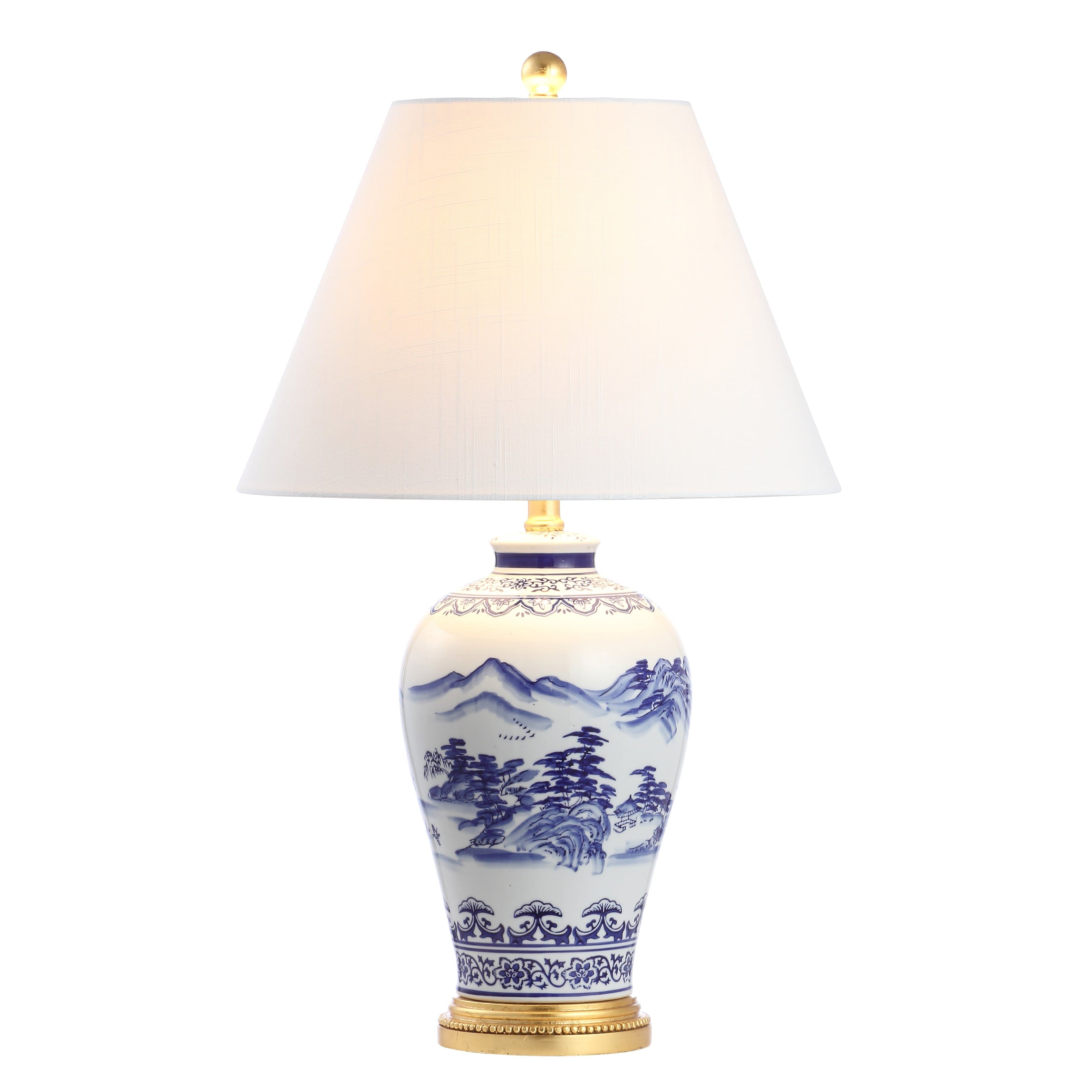 Jonathan Y - Zhou 26.5" Ceramic/Iron Traditional Cottage LED Table Lamp, Blue - Blue/White